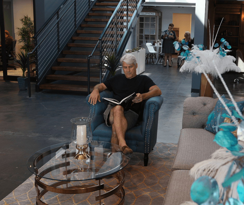 Jim Ellis reads in The Film Hub lobby