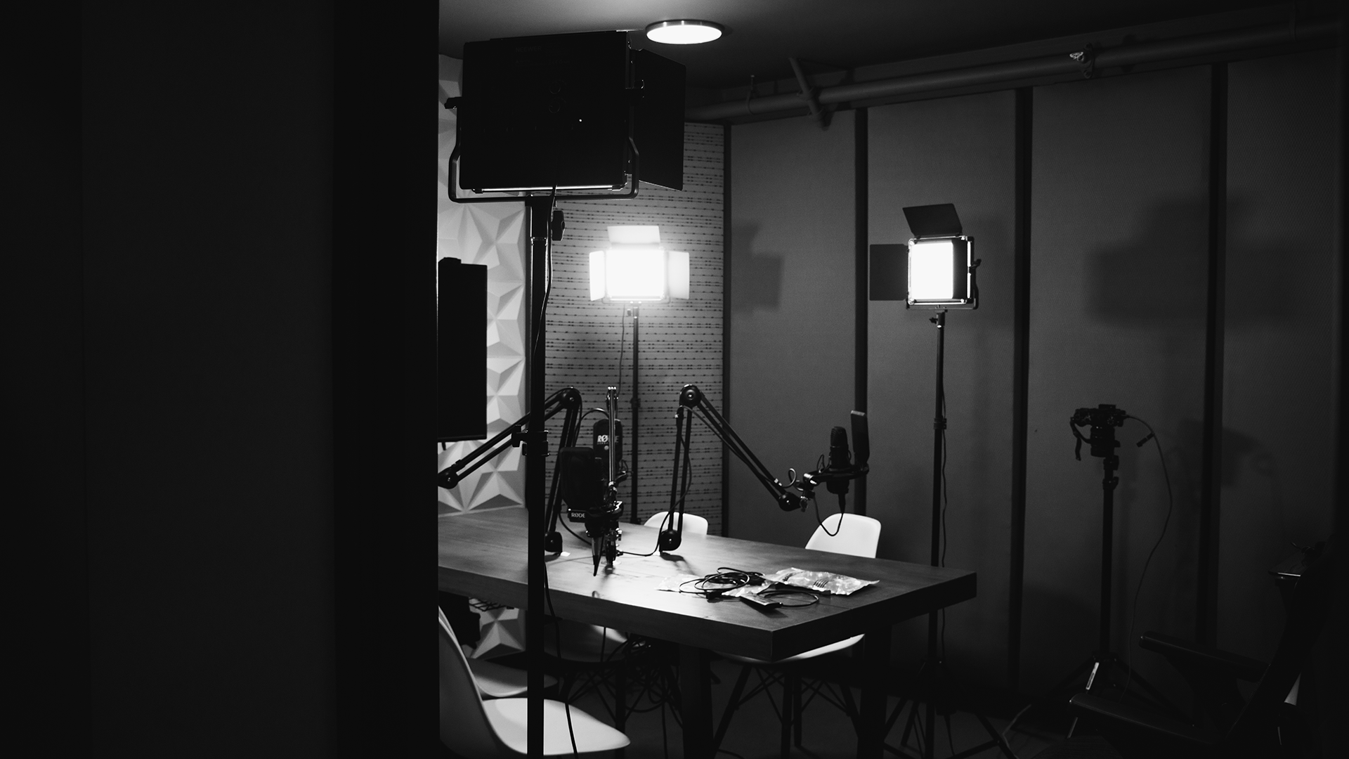 lighting set up at the Podcast Studio in The Film Hub