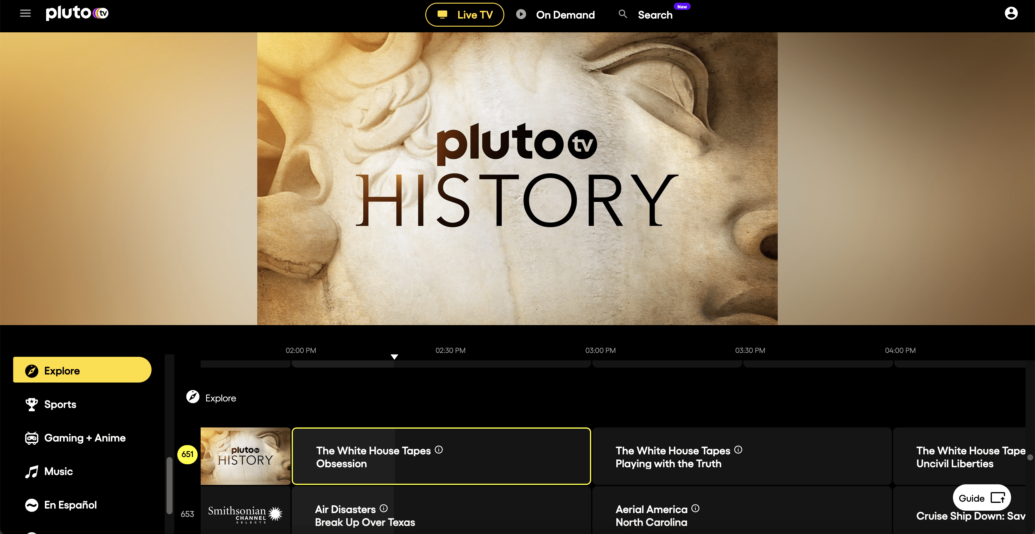 Pluto TV homepage