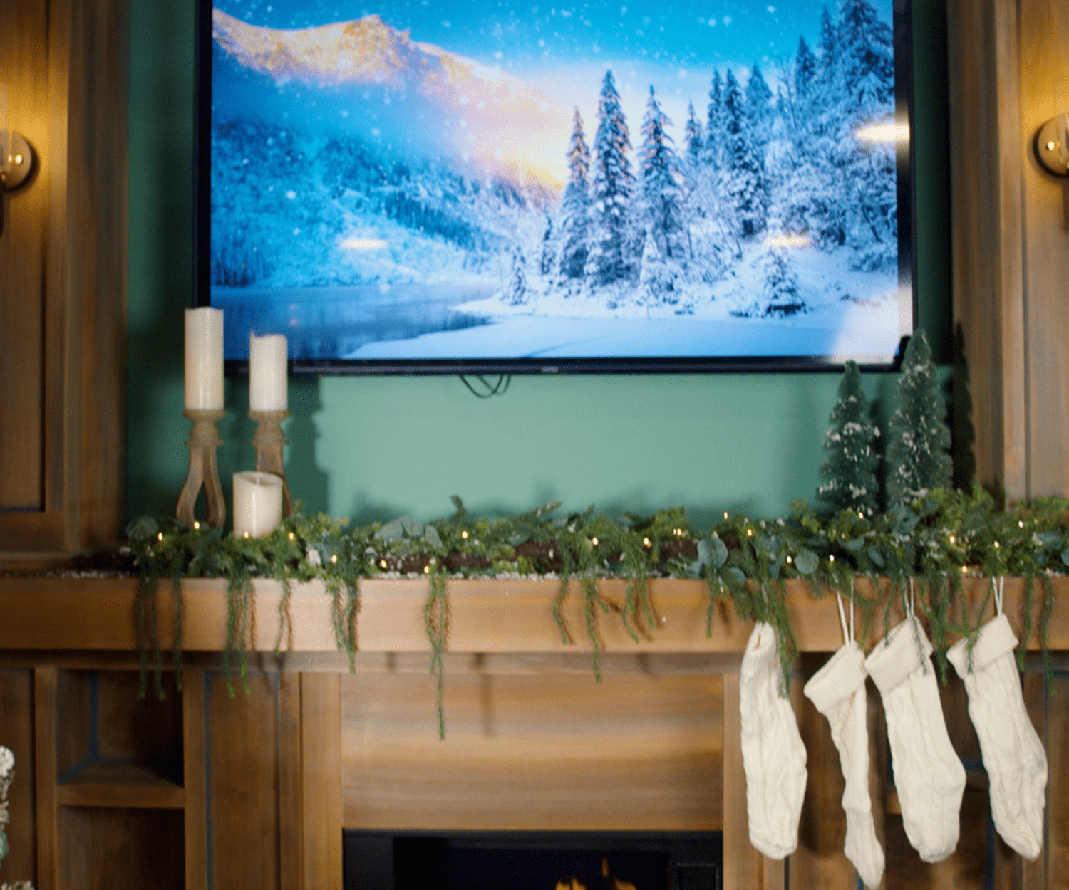 a still showcasing the completed holiday backdrop designed by Lauren Fehlhaber