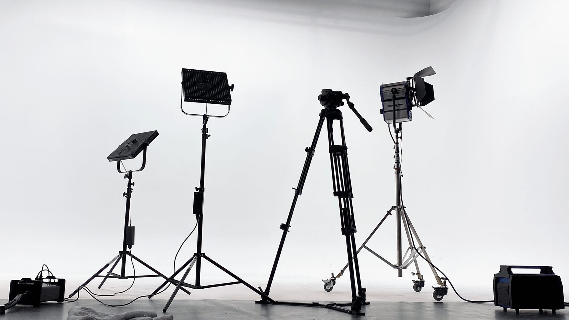 Small shoot setup on they white cyclorama at The Film Hub