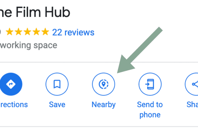 an arrow showing the "nearby" function on Google Maps
