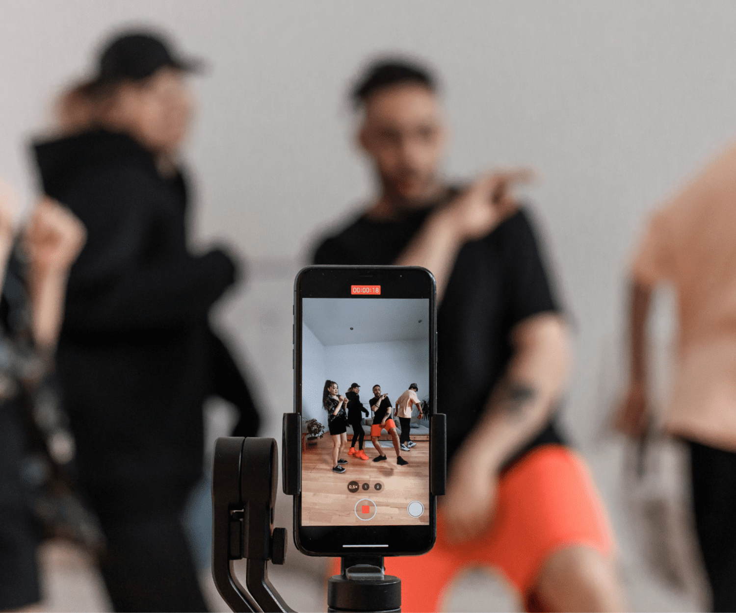 Group of friends recording a TikTok dance